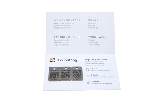 FoundPing Edelstahl-Labels mit Fundservice, 3er Set